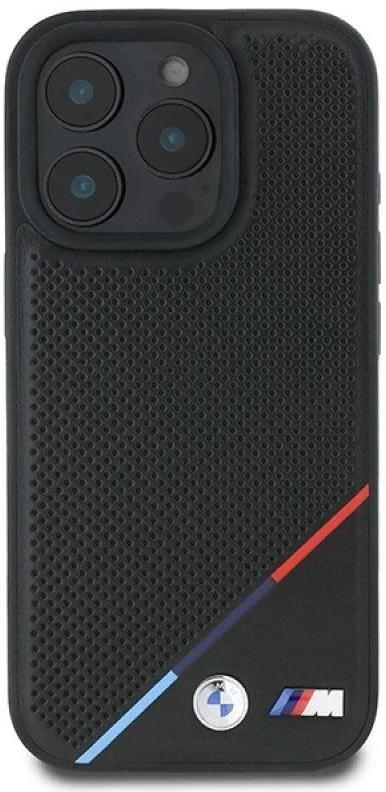 BMW BMHMP16L23 PUPDK Apple iPhone 16 Pro 6.3″ juodos spalvos kietas dėklas M Perforated Tricolor Line MagSafe