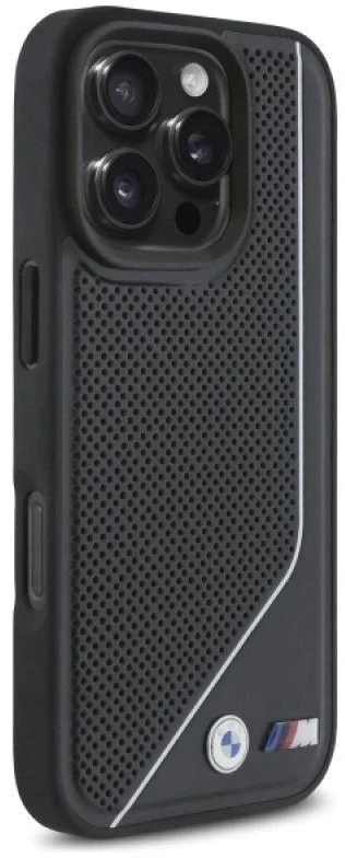 BMW BMHMP16L23 PUCPK Apple iPhone 16 Pro 6.3″ juodos spalvos kietas dėklas M Perforated Twisted Line MagSafe