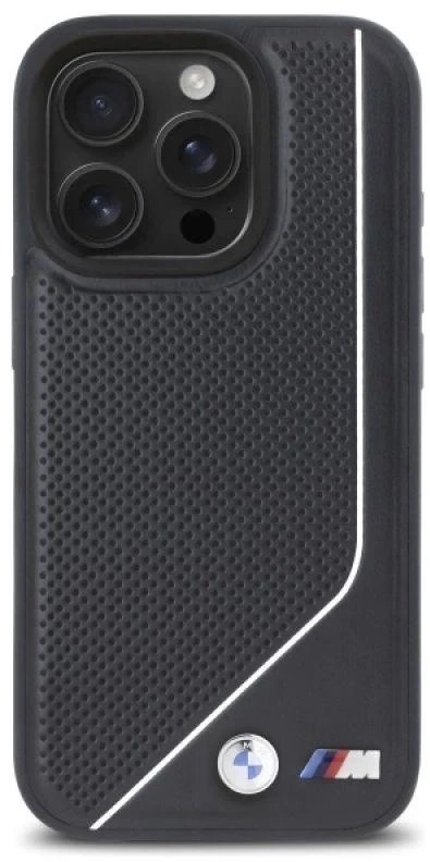 BMW BMHMP16L23 PUCPK Apple iPhone 16 Pro 6.3″ juodos spalvos kietas dėklas M Perforated Twisted Line MagSafe