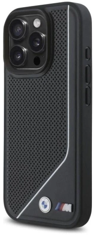 BMW BMHMP16L23 PUCPK Apple iPhone 16 Pro 6.3″ juodos spalvos kietas dėklas M Perforated Twisted Line MagSafe