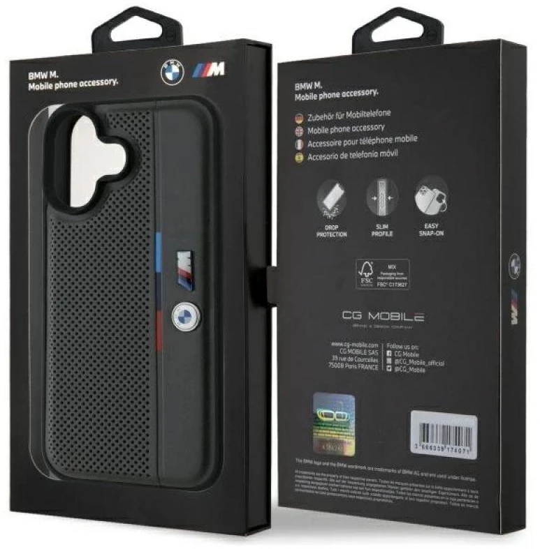 BMW BMHCP16S23 PUPVA Apple iPhone 16 6.1″ anthracite kietas dėklas M Perforated Tricolor Detail Line