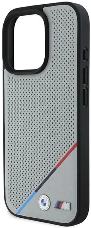 BMW BMHMP16L23 PUPDG Apple iPhone 16 Pro 6.3″ pilkas kietas dėklas M Perforated Tricolor Line MagSafe