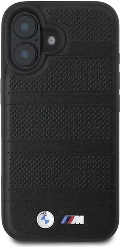 BMW BMHMP16S23 PUSPK Apple iPhone 16 6.1″ juodos spalvos kietas dėklas M Perforated And Stitched Line MagSafe