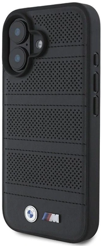 BMW BMHMP16S23 PUSPK Apple iPhone 16 6.1″ juodos spalvos kietas dėklas M Perforated And Stitched Line MagSafe