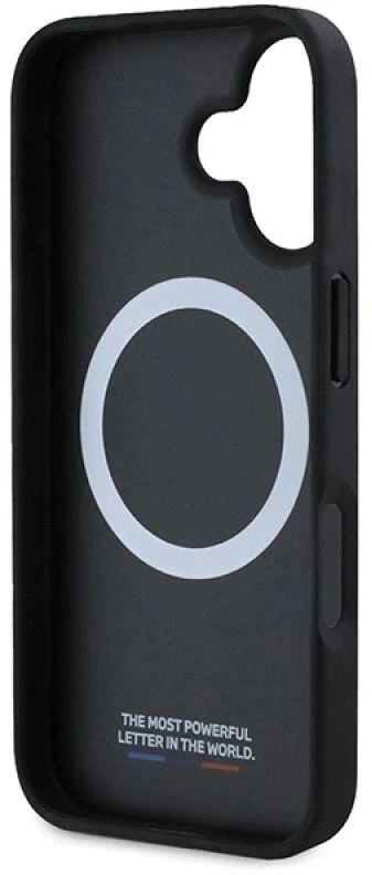 BMW BMHMP16S23 PUSPK Apple iPhone 16 6.1″ juodos spalvos kietas dėklas M Perforated And Stitched Line MagSafe
