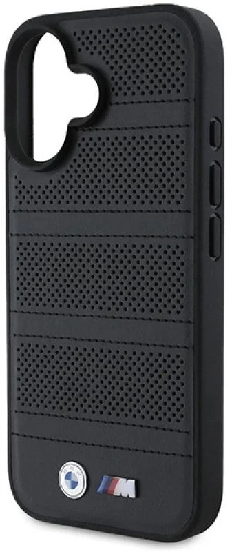 BMW BMHMP16S23 PUSPK Apple iPhone 16 6.1″ juodos spalvos kietas dėklas M Perforated And Stitched Line MagSafe