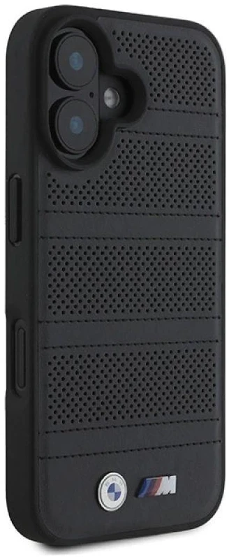 BMW BMHMP16S23 PUSPK Apple iPhone 16 6.1″ juodos spalvos kietas dėklas M Perforated And Stitched Line MagSafe