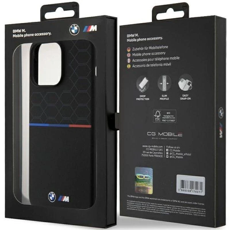 BMW BMHMP15X22SMPK Apple iPhone 15 Pro Max 6.7″ juodos spalvos kietas dėklas M Silicone Pattern MagSafe