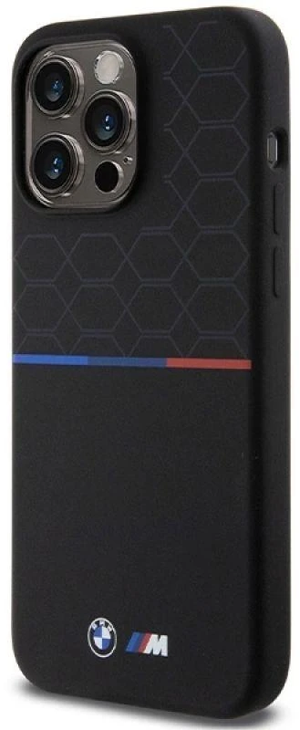 BMW BMHMP15X22SMPK Apple iPhone 15 Pro Max 6.7″ juodos spalvos kietas dėklas M Silicone Pattern MagSafe