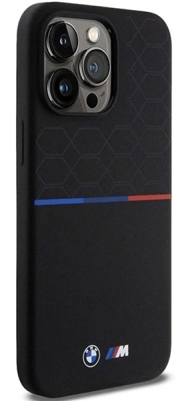 BMW BMHMP15X22SMPK Apple iPhone 15 Pro Max 6.7″ juodos spalvos kietas dėklas M Silicone Pattern MagSafe