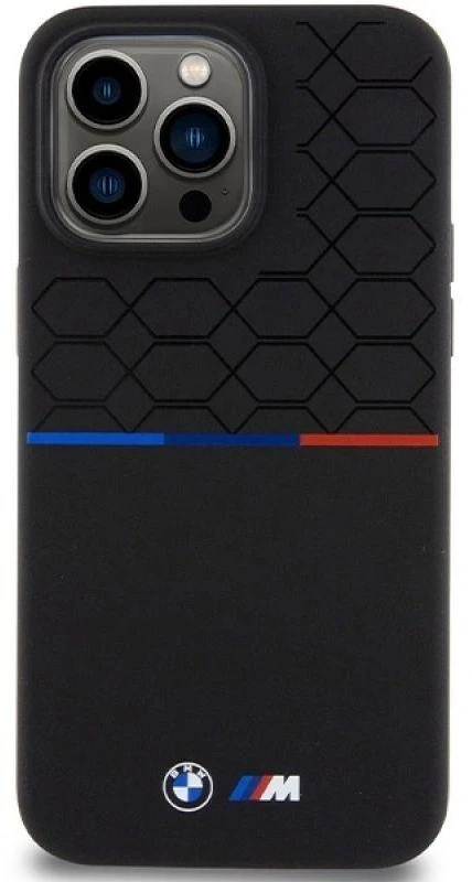 BMW BMHMP15X22SMPK Apple iPhone 15 Pro Max 6.7″ juodos spalvos kietas dėklas M Silicone Pattern MagSafe