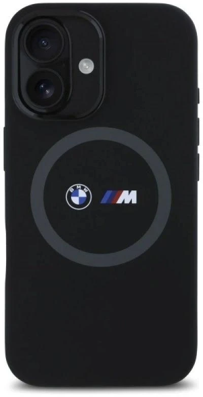 BMW BMHMP16S23SROK Apple iPhone 16 6.1″ juodos spalvos kietas dėklas M Silicone Printed Ring MagSafe