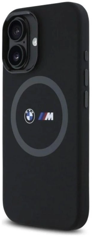 BMW BMHMP16S23SROK Apple iPhone 16 6.1″ juodos spalvos kietas dėklas M Silicone Printed Ring MagSafe