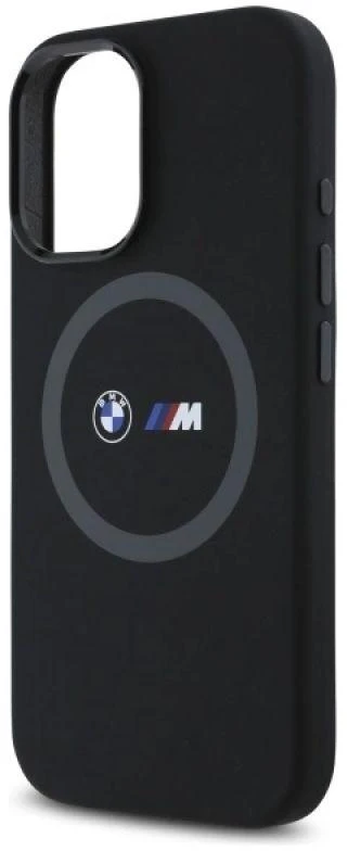 BMW BMHMP16S23SROK Apple iPhone 16 6.1″ juodos spalvos kietas dėklas M Silicone Printed Ring MagSafe