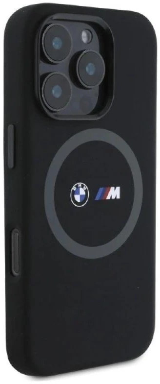 BMW BMHMP16X23SROK Apple iPhone 16 Pro Max 6.9" dėklas telefonui juodos spalvos M Silikoninis Printed Ring MagSafe