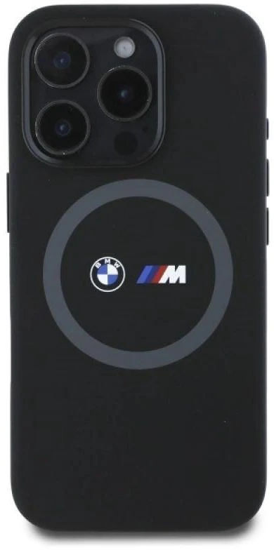 BMW BMHMP16X23SROK Apple iPhone 16 Pro Max 6.9" dėklas telefonui juodos spalvos M Silikoninis Printed Ring MagSafe