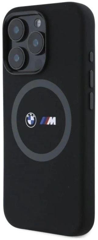 BMW BMHMP16X23SROK Apple iPhone 16 Pro Max 6.9" dėklas telefonui juodos spalvos M Silikoninis Printed Ring MagSafe