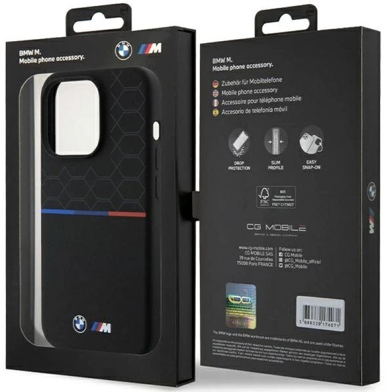 BMW BMHMP15L22SMPK Apple iPhone 15 Pro 6.1″ juodos spalvos kietas dėklas M Silicone Pattern MagSafe