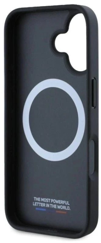 BMW BMHMP16S23 PUTRK Apple iPhone 16 6.1″ juodos spalvos kietas dėklas M Meshed Tricolor Stripes MagSafe