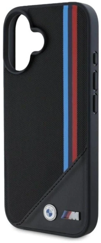 BMW BMHMP16S23 PUTRK Apple iPhone 16 6.1″ juodos spalvos kietas dėklas M Meshed Tricolor Stripes MagSafe