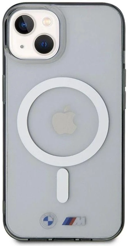 BMW BMHMP14MHCRS dėklas Apple iPhone 14 Plus 15 Plus 6.7″ skaidrus kietas dėklas Sidabrinis Ring MagSafe