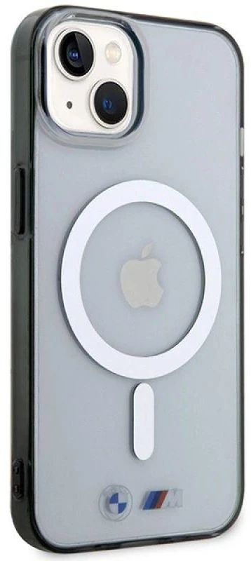 BMW BMHMP14MHCRS dėklas Apple iPhone 14 Plus 15 Plus 6.7″ skaidrus kietas dėklas Sidabrinis Ring MagSafe