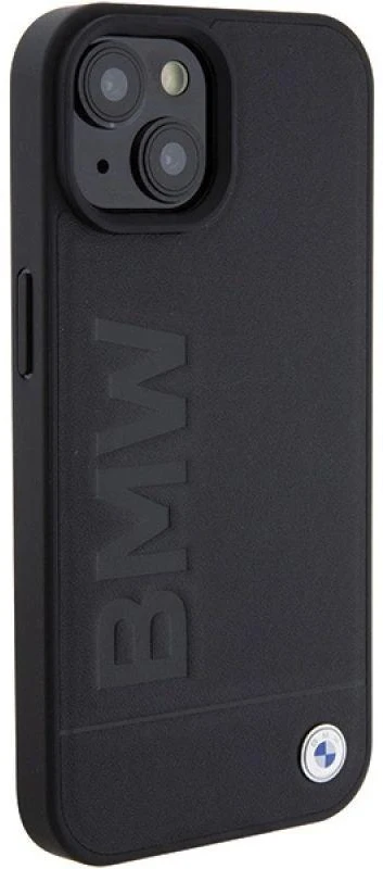 Dėklas BMW BMHMP15MSLLBK Apple iPhone 15 Plus 14 Plus 6.7″ juodos spalvos MagSafe Leather Hot Stamp