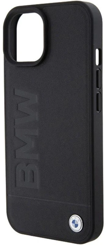 Dėklas BMW BMHMP15MSLLBK Apple iPhone 15 Plus 14 Plus 6.7″ juodos spalvos MagSafe Leather Hot Stamp