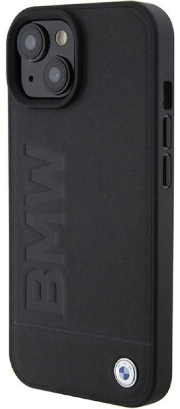 Dėklas BMW BMHMP15MSLLBK Apple iPhone 15 Plus 14 Plus 6.7″ juodos spalvos MagSafe Leather Hot Stamp