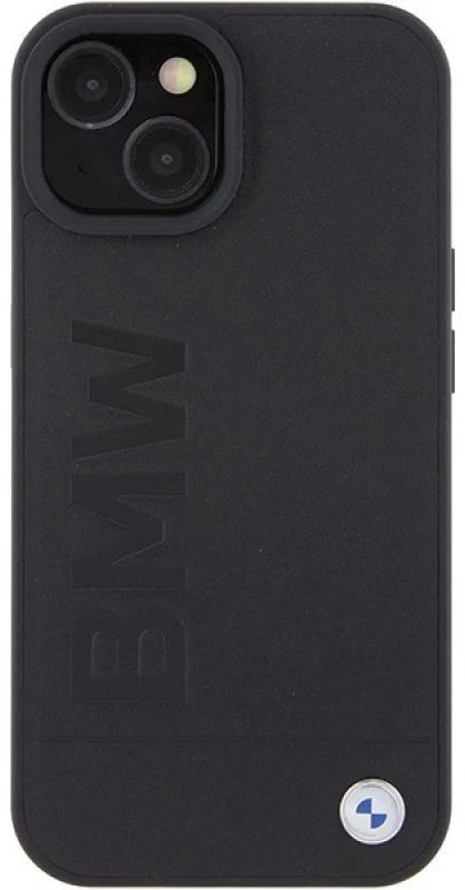 Dėklas BMW BMHMP15MSLLBK Apple iPhone 15 Plus 14 Plus 6.7″ juodos spalvos MagSafe Leather Hot Stamp