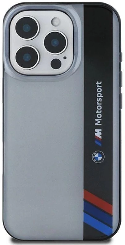 BMW BMHCP16L23HTFEG Apple iPhone 16 Pro 6.3″ pilkas kietas dėklas Motorsport IML Vertical Stripe