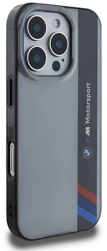 BMW BMHCP16L23HTFEG Apple iPhone 16 Pro 6.3″ pilkas kietas dėklas Motorsport IML Vertical Stripe