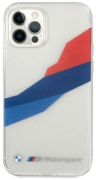BMW BMHCP12LSKTGT Apple iPhone 12 Pro Max 6,7″ skaidrus kietas dėklas Motorsport Tricolor