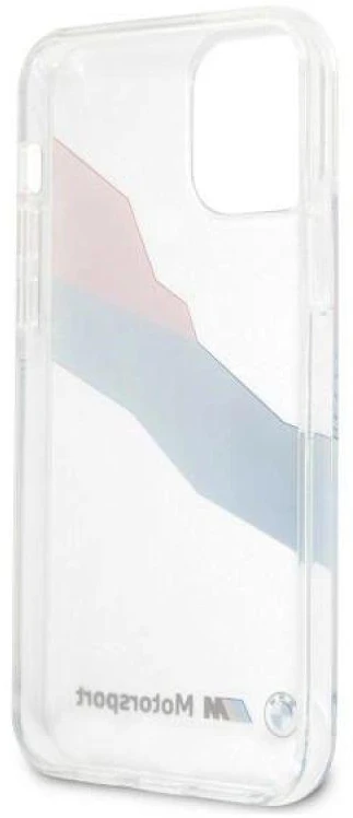 BMW BMHCP12LSKTGT Apple iPhone 12 Pro Max 6,7″ skaidrus kietas dėklas Motorsport Tricolor