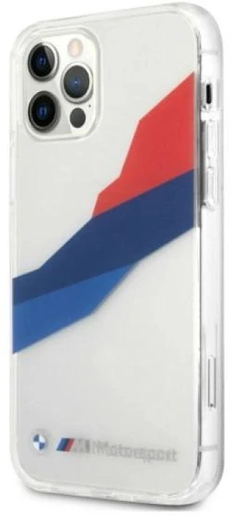 BMW BMHCP12LSKTGT Apple iPhone 12 Pro Max 6,7″ skaidrus kietas dėklas Motorsport Tricolor