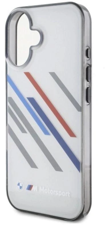 BMW BMHCP16S23HTRAG Apple iPhone 16 6.1″ pilkas kietas dėklas Motorsport IML Random Stripes