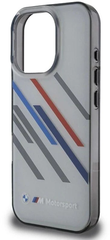BMW BMHCP16L23HTRAG Apple iPhone 16 Pro 6.3″ pilkas kietas dėklas Motorsport IML Random Stripes