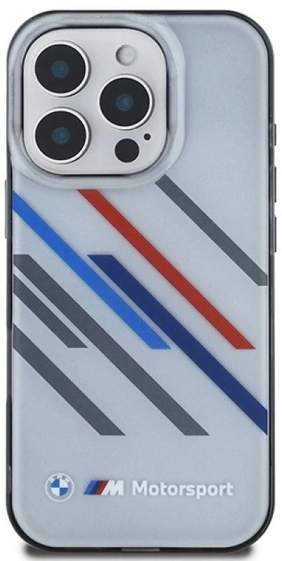 BMW BMHCP16L23HTRAG Apple iPhone 16 Pro 6.3″ pilkas kietas dėklas Motorsport IML Random Stripes