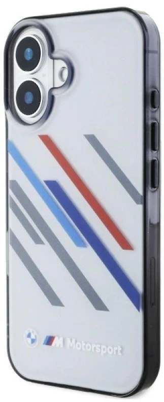 BMW BMHCP16M23HTRAG Apple iPhone 16 Plus 6.7″ pilkas kietas dėklas Motorsport IML Random Stripes