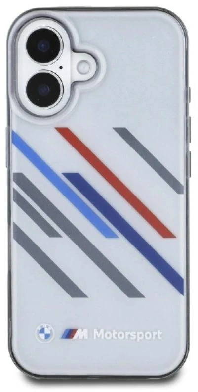 BMW BMHCP16M23HTRAG Apple iPhone 16 Plus 6.7″ pilkas kietas dėklas Motorsport IML Random Stripes