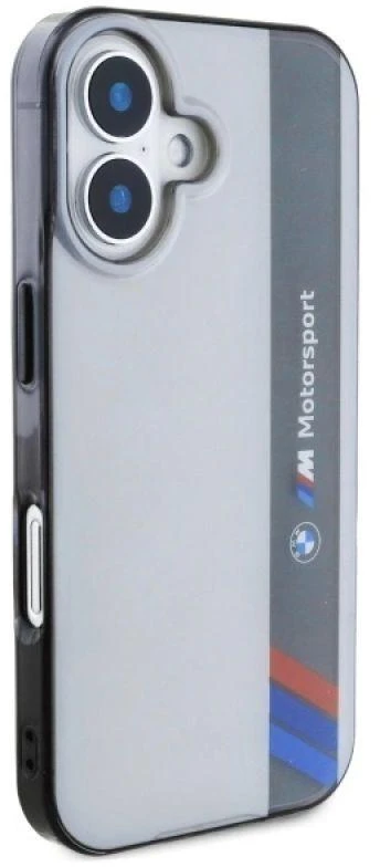 BMW BMHCP16S23HTFEG Apple iPhone 16 6.1″ pilkas kietas dėklas Motorsport IML Vertical Stripe