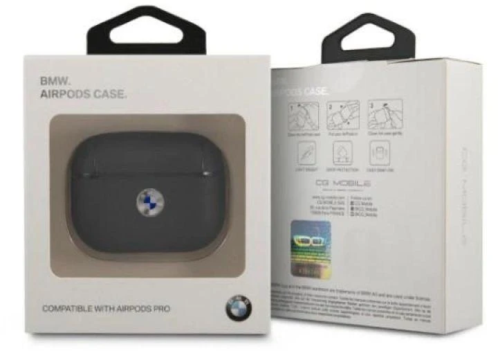 BMW BMAPSSLNA AirPods Pro dėklas navy Geniune Leather sidabro spalvos Logo