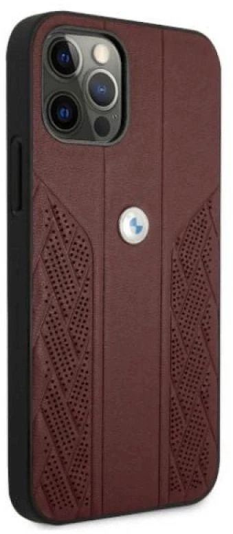 BMW BMHCP12MRSPPR Apple iPhone 12 / 12 Pro 6,1″ red kietas dėklas Leather Curve Perforate