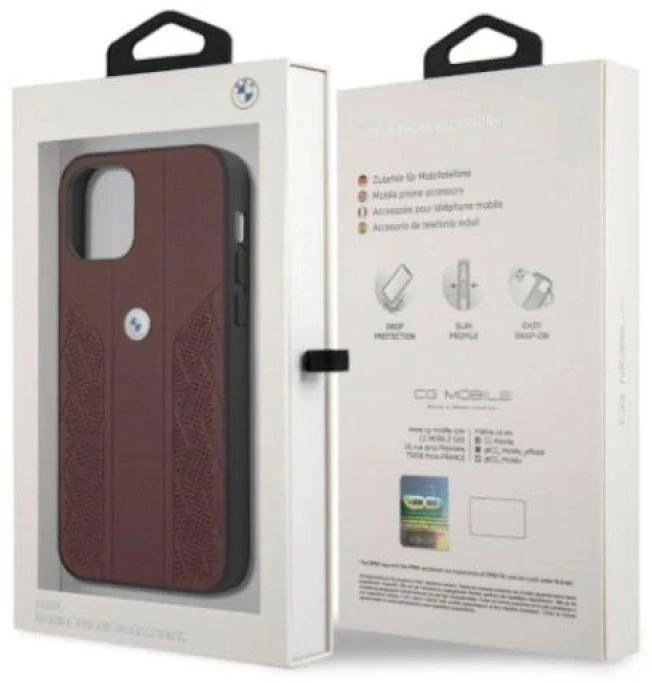 BMW BMHCP12MRSPPR Apple iPhone 12 / 12 Pro 6,1″ red kietas dėklas Leather Curve Perforate