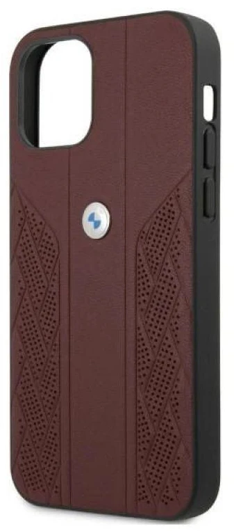 BMW BMHCP12MRSPPR Apple iPhone 12 / 12 Pro 6,1″ red kietas dėklas Leather Curve Perforate