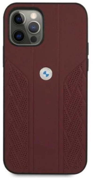 BMW BMHCP12MRSPPR Apple iPhone 12 / 12 Pro 6,1″ red kietas dėklas Leather Curve Perforate