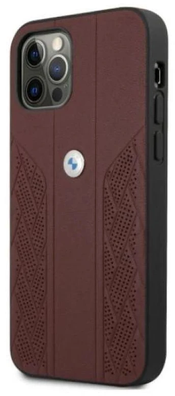 BMW BMHCP12MRSPPR Apple iPhone 12 / 12 Pro 6,1″ red kietas dėklas Leather Curve Perforate