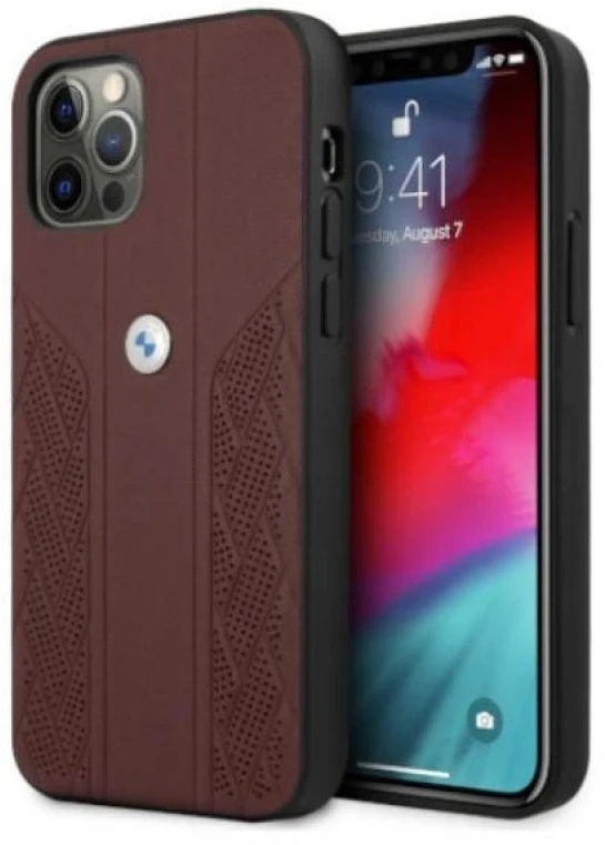 BMW BMHCP12MRSPPR Apple iPhone 12 / 12 Pro 6,1″ red kietas dėklas Leather Curve Perforate