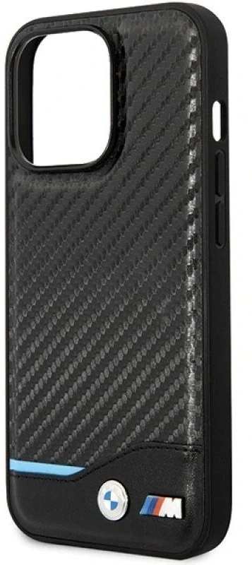 Dėklas BMW BMHCP13X22NBCK Apple iPhone 13 Pro Max 6.7″ juodos spalvos kietas dėklas Leather Carbon