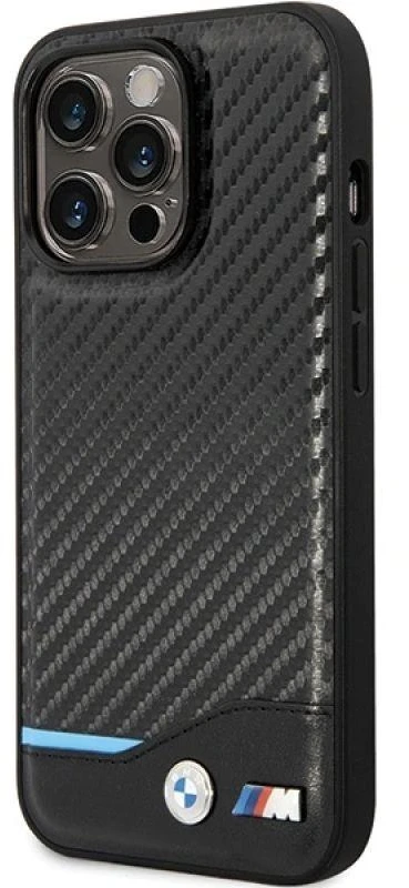 Dėklas BMW BMHCP13X22NBCK Apple iPhone 13 Pro Max 6.7″ juodos spalvos kietas dėklas Leather Carbon